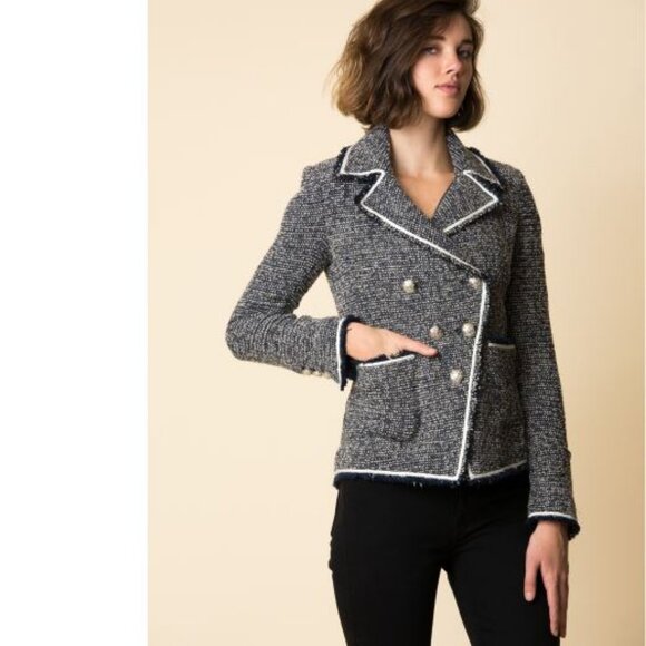 Veronica Beard Carroll Double Breasted Tweed Blazer Jacket Blue Sz 6 - Picture 2 of 13